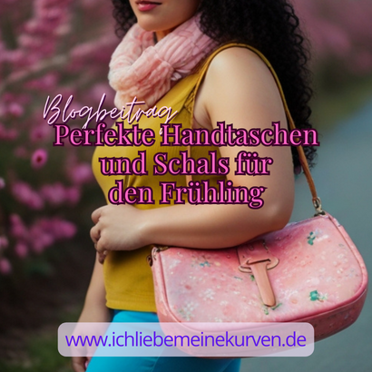 Frau mit rosa Tasche und gelbem Oberteil geht spazieren. Text: Blogbeitrag Perfekte Handtaschen und Schals für den Frühling und Blogadresse